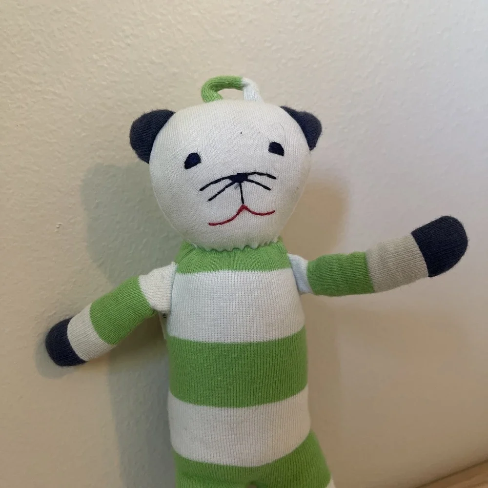Under the Nile Organic Cotton Plush Cat Kitten Baby Toy Green Blue Stripe‎